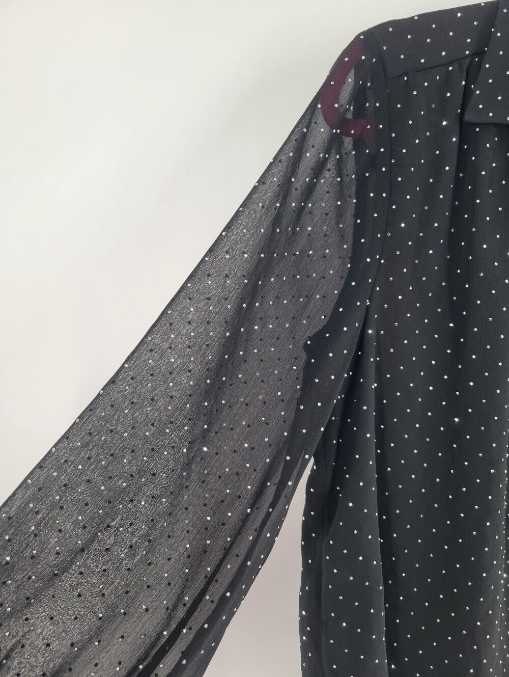 Ann Taylor Beaded Sparkly Sheer Sleeves Button Shirt Blouse Size S - Picture 2 of 6